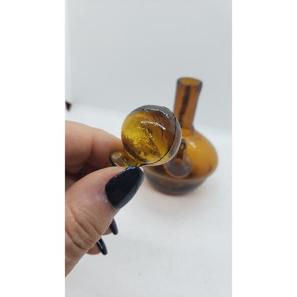 Vintage Amber Glass Cruet Decanter With Stopper Hand Blown 8" Tall Mid Century - Picture 7 of 11